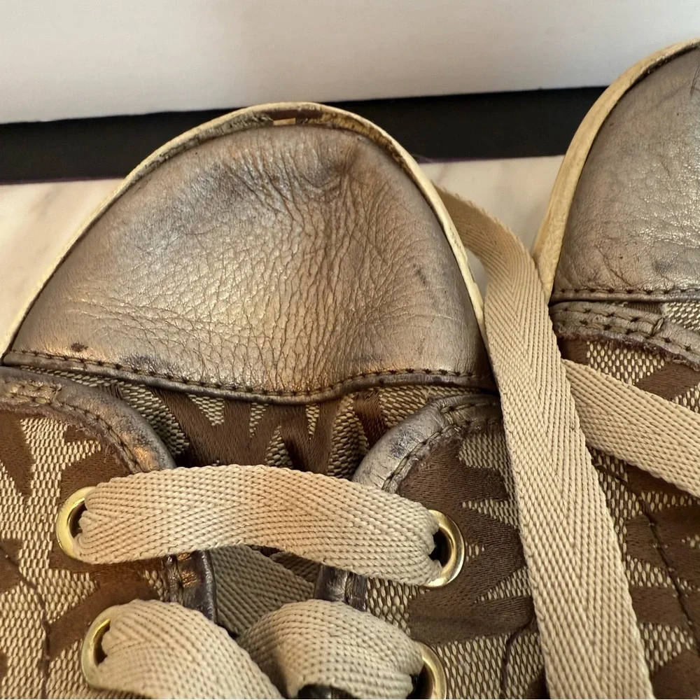 Michael Kors Brown Logo Metallic Toe Sneakers Size 9.5M